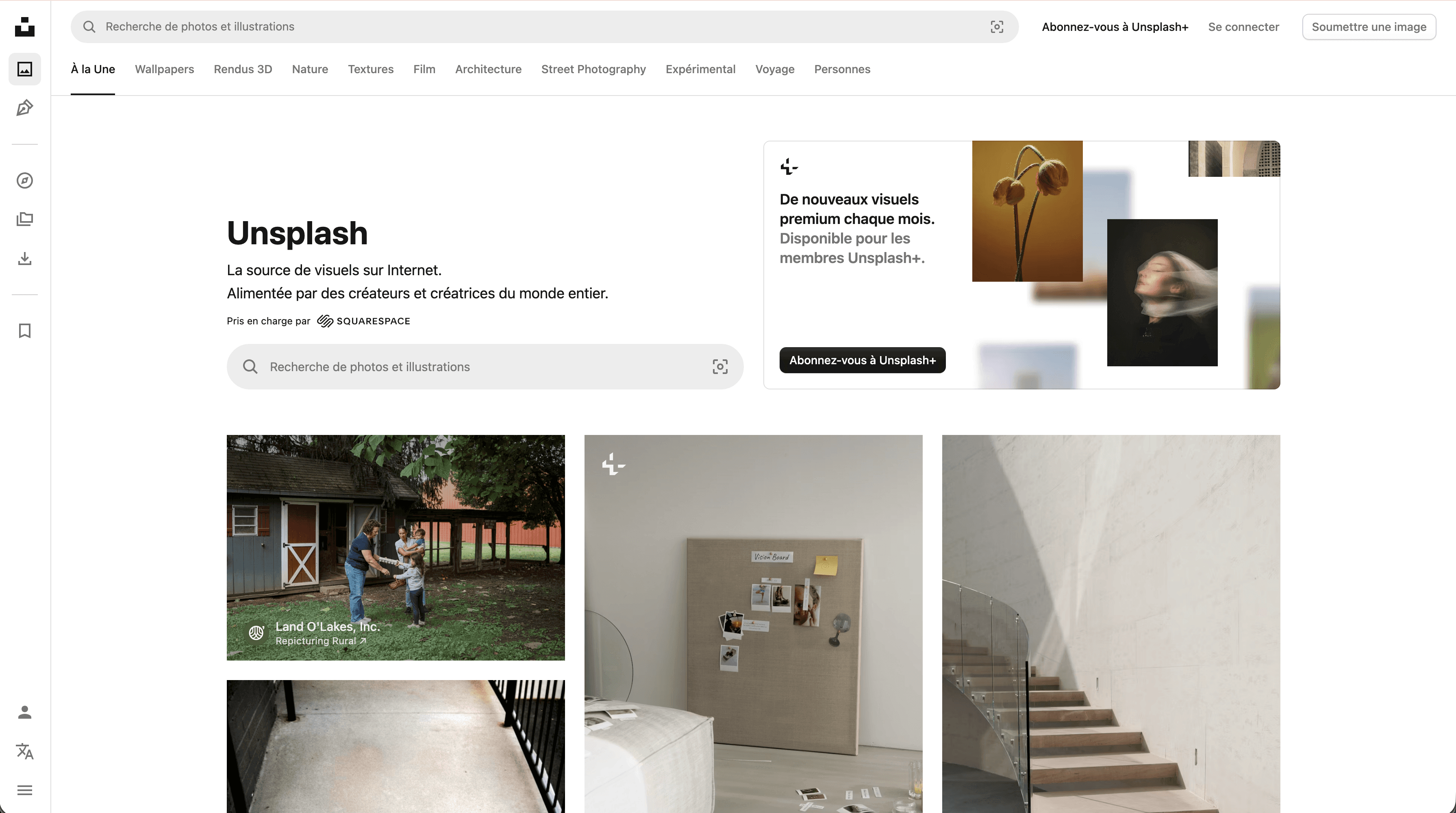 Capture d'écran du site Unsplash