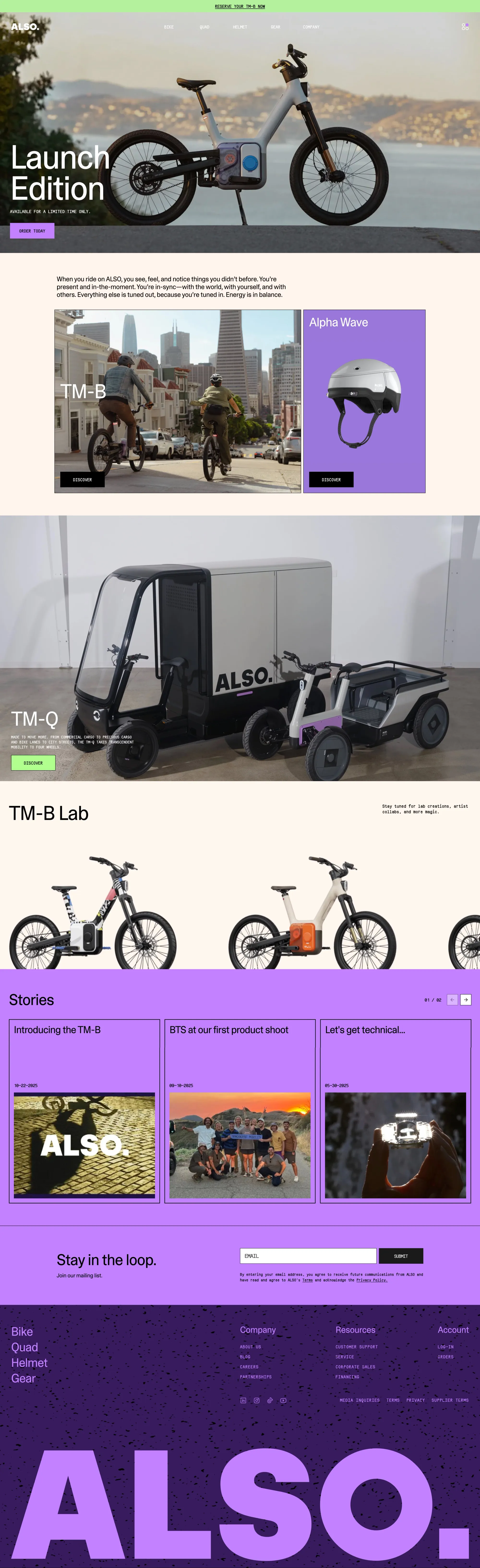 ALSO - Introducing Transcendent Mobility ecommerce page screenshot showcasing Ecommerce and Tech design