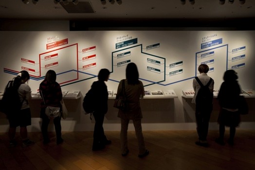people in front of a wall looking at the installation of vinyl graphics installed on the wall