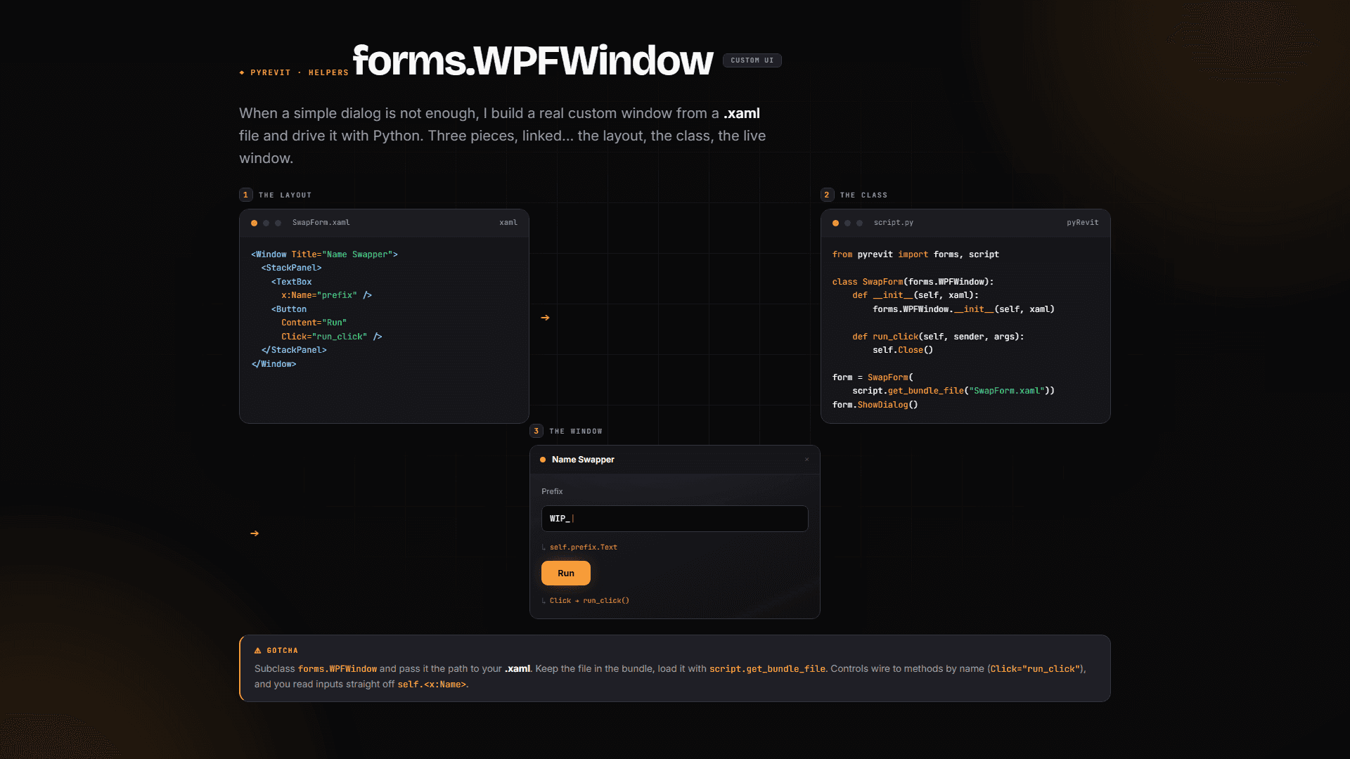 forms.WPFWindow: a real custom window from a .xaml file driven by Python - layout, class, live window