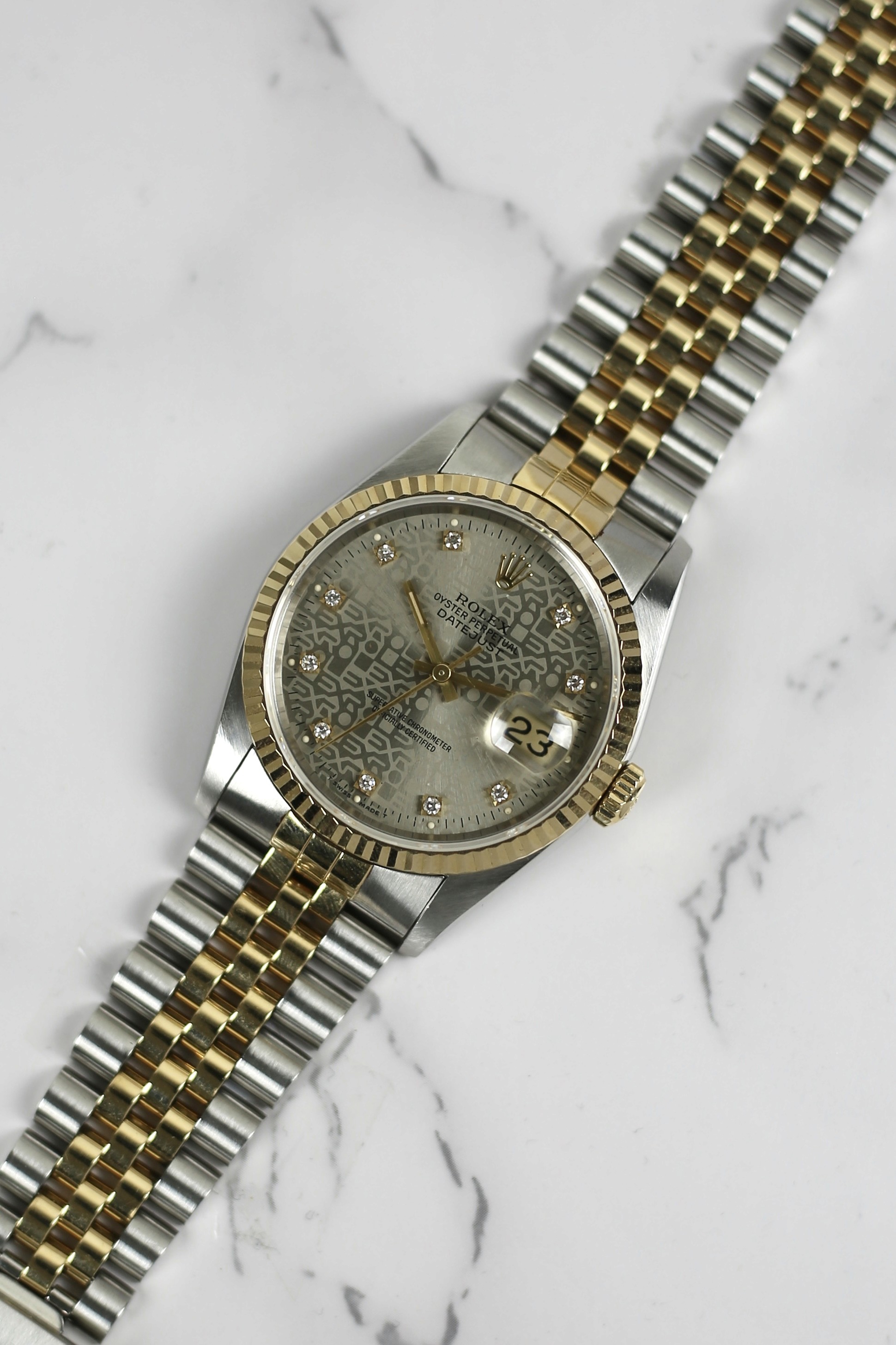 DATEJUST GREY COMPUTERIZED DIAMOND 18K YELLOW GOLD BEZEL