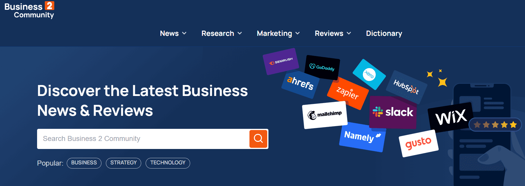 A screenshot of the B2C home page