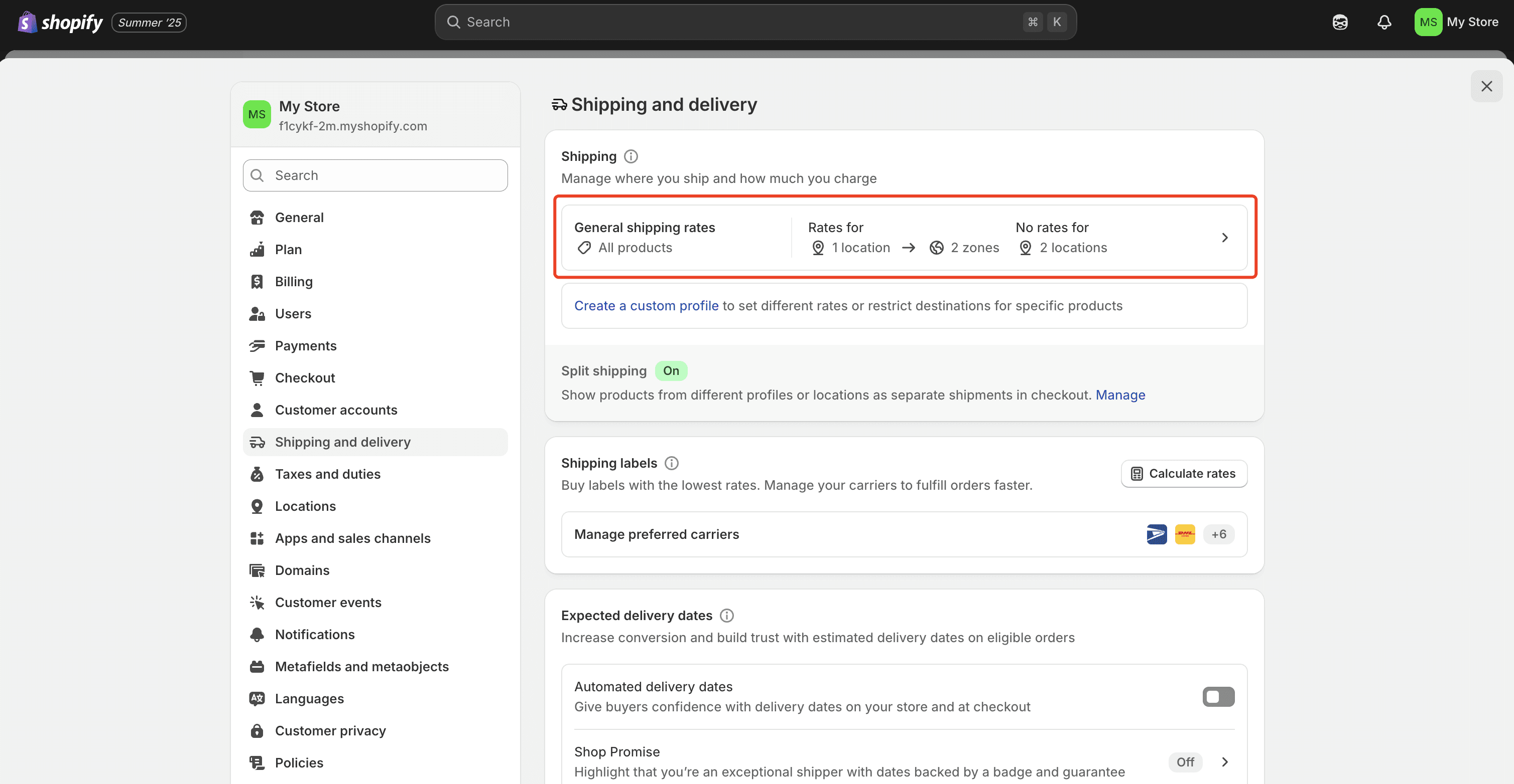 Access Shipping Settings: