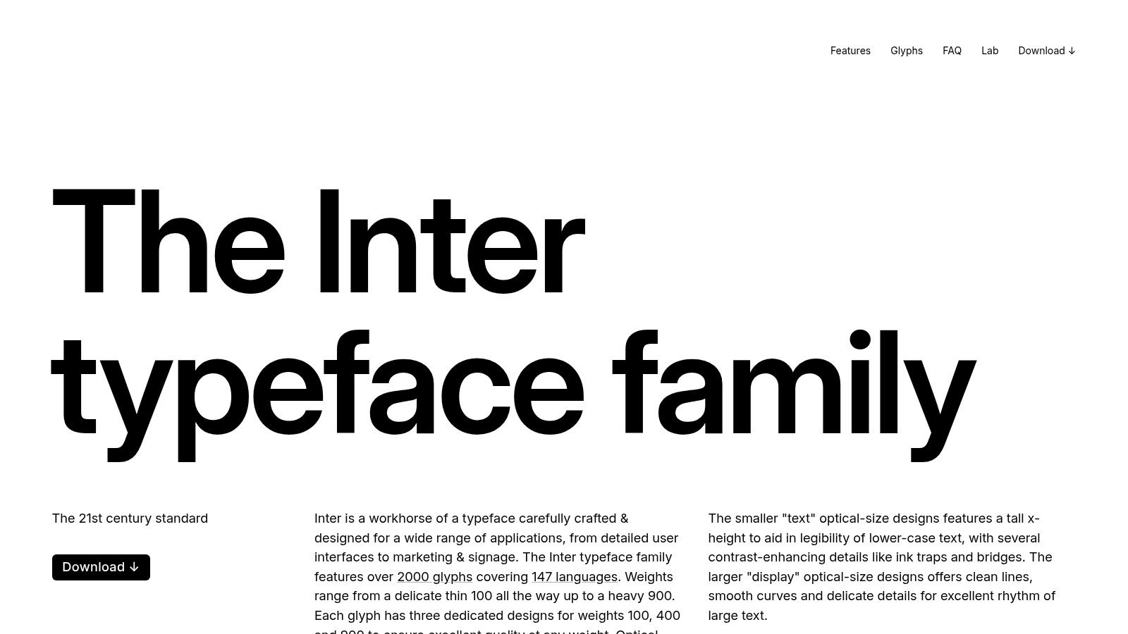 Inter font displayed on a website design