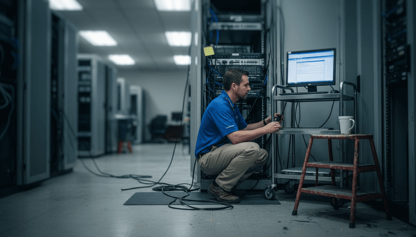 Technician managing fleet servers in server room