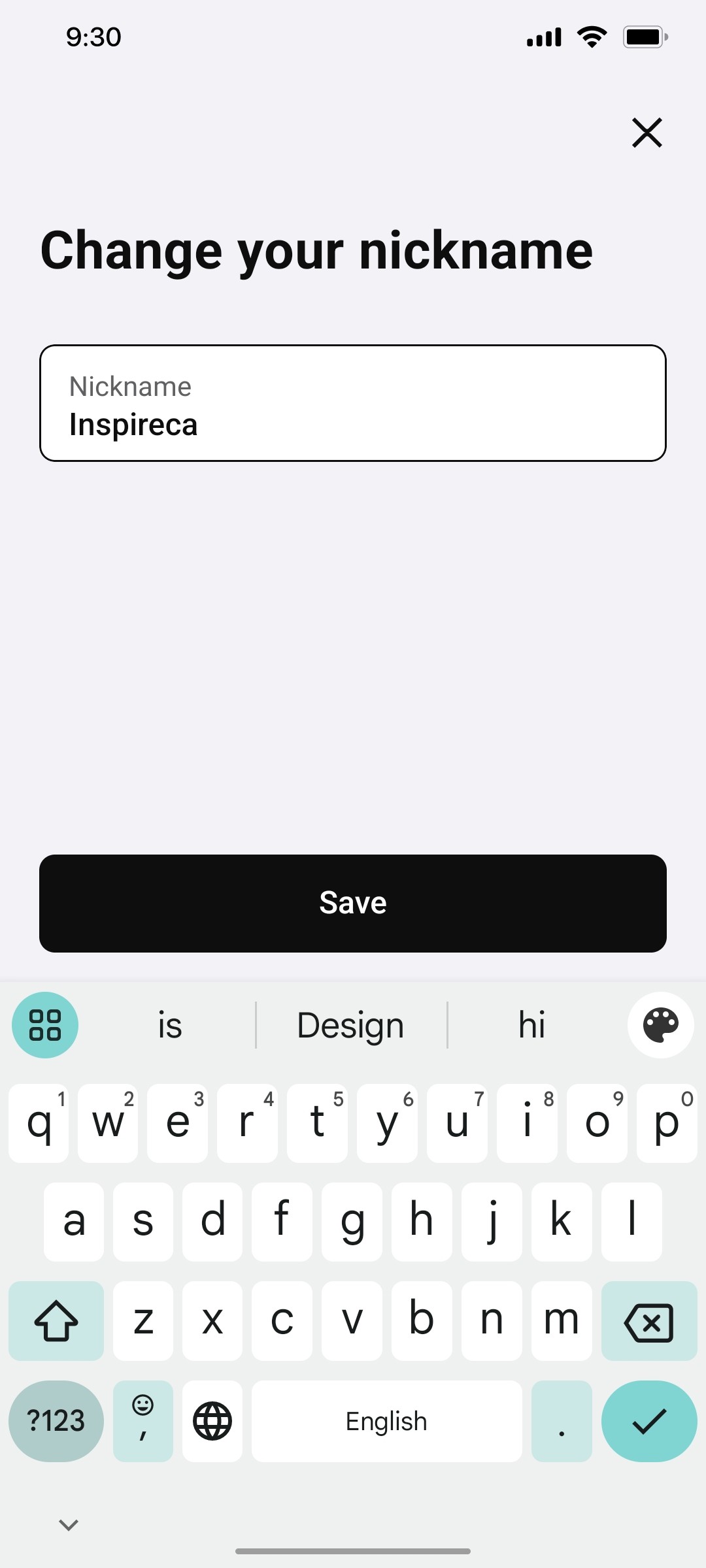 Klarna Save Your Nickname page Screen