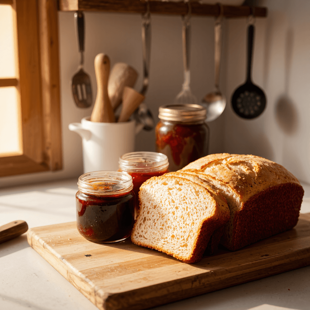 product photography of bread and jam