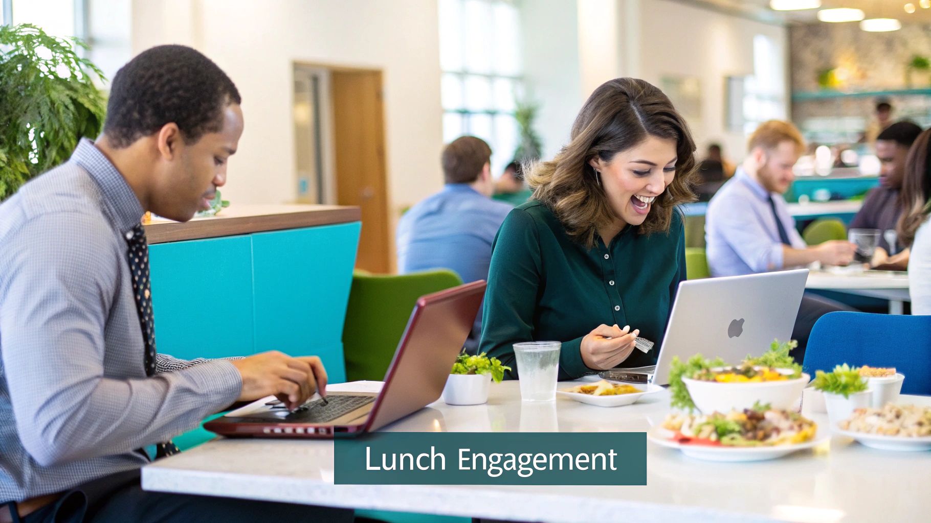 Infographic showing key data about Lunch Break Engagement (12 PM-2 PM)