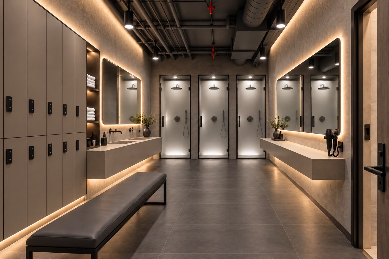 BLAST resort-inspired showers, dressing and makeup area concept