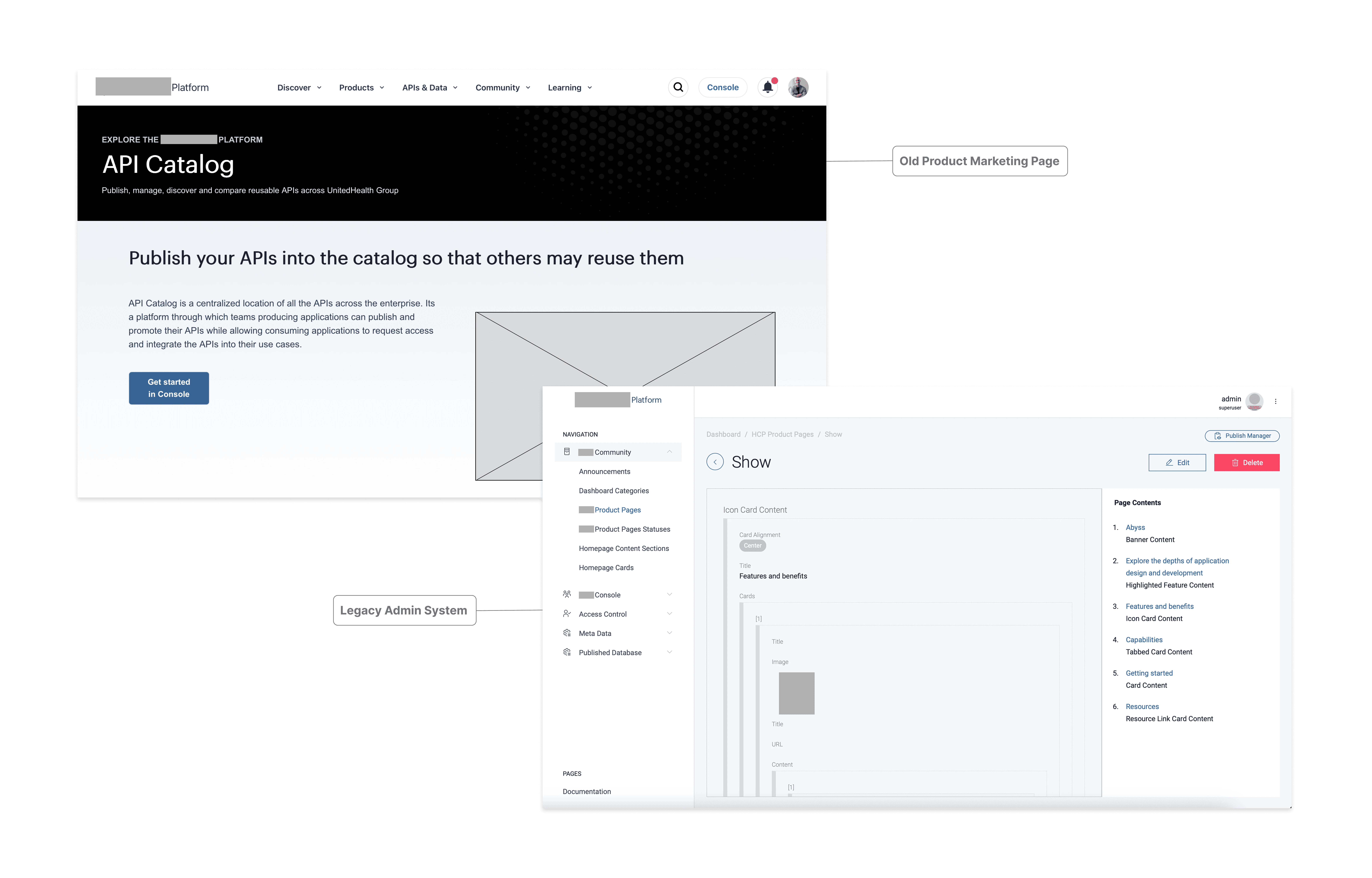 Examples of the old Marketing Page layout and CMS
