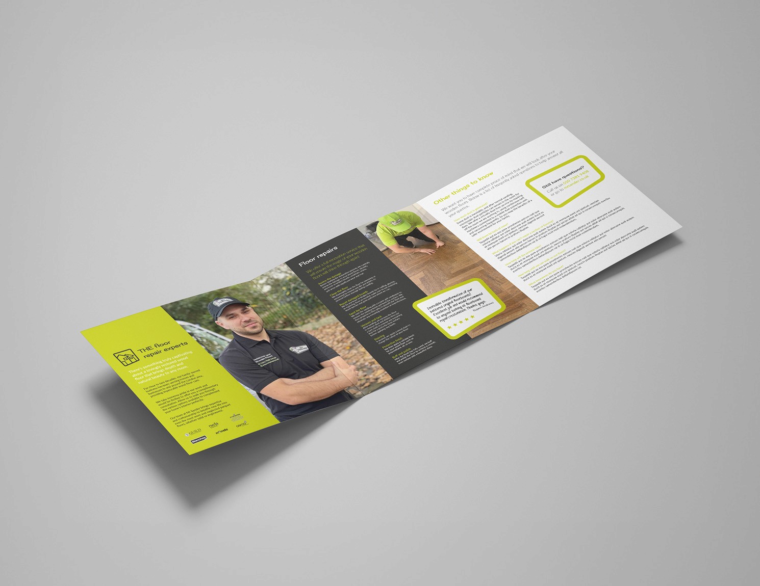 Mockup showing the inside spread of the Mr Sander Residential services brochure