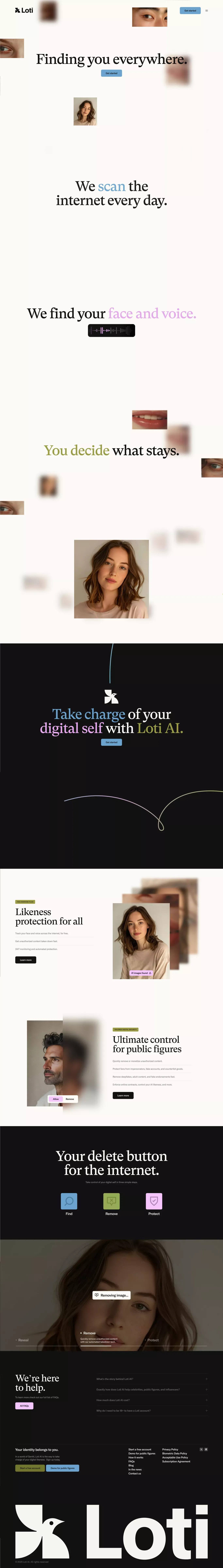 Loti landing page screenshot showcasing AI and Tech design