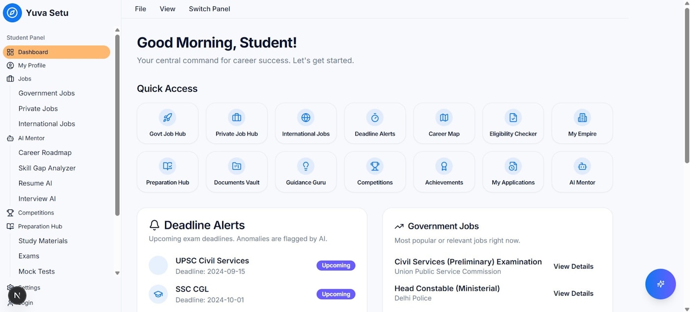 A student dashboard interface used as a portfolio case study example