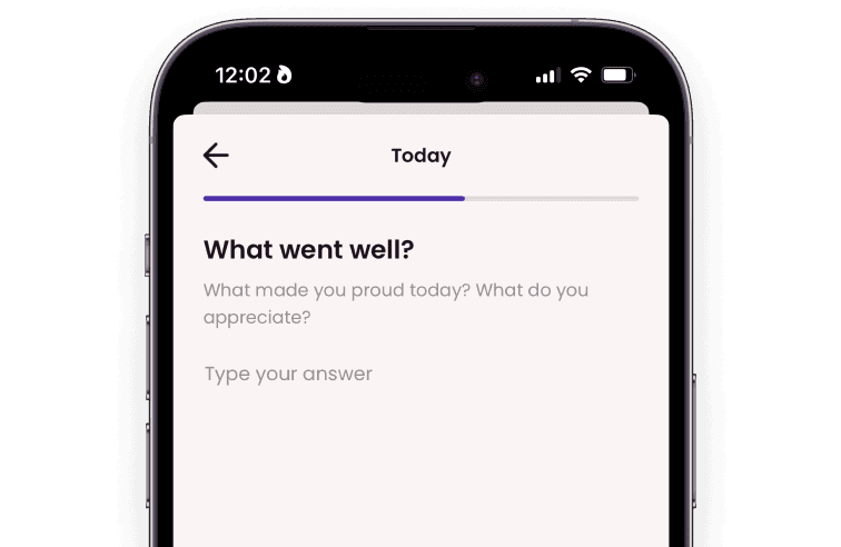 Daily check-in question "what went well?" screen in Griply app