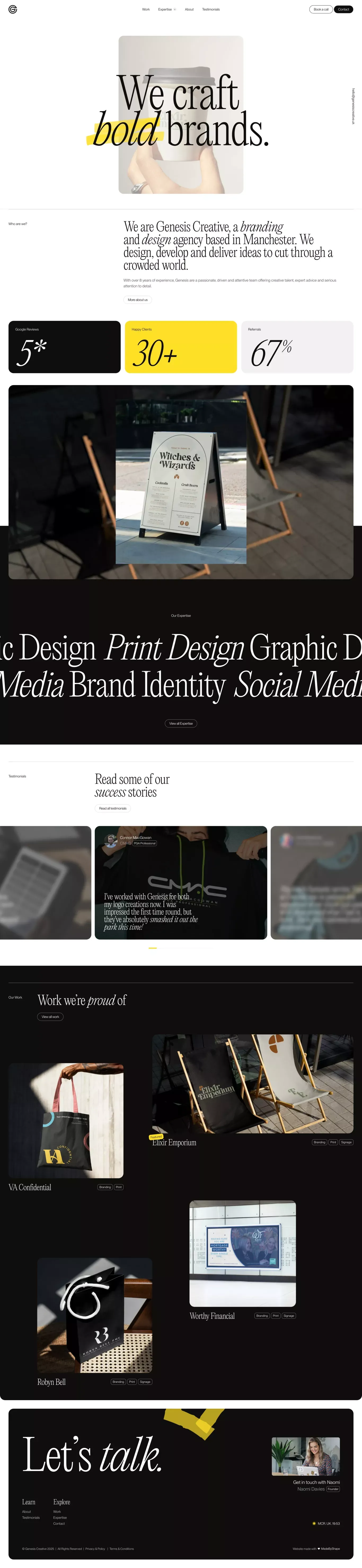 Genesis Creative portfolio page screenshot showcasing Design and Marketing design