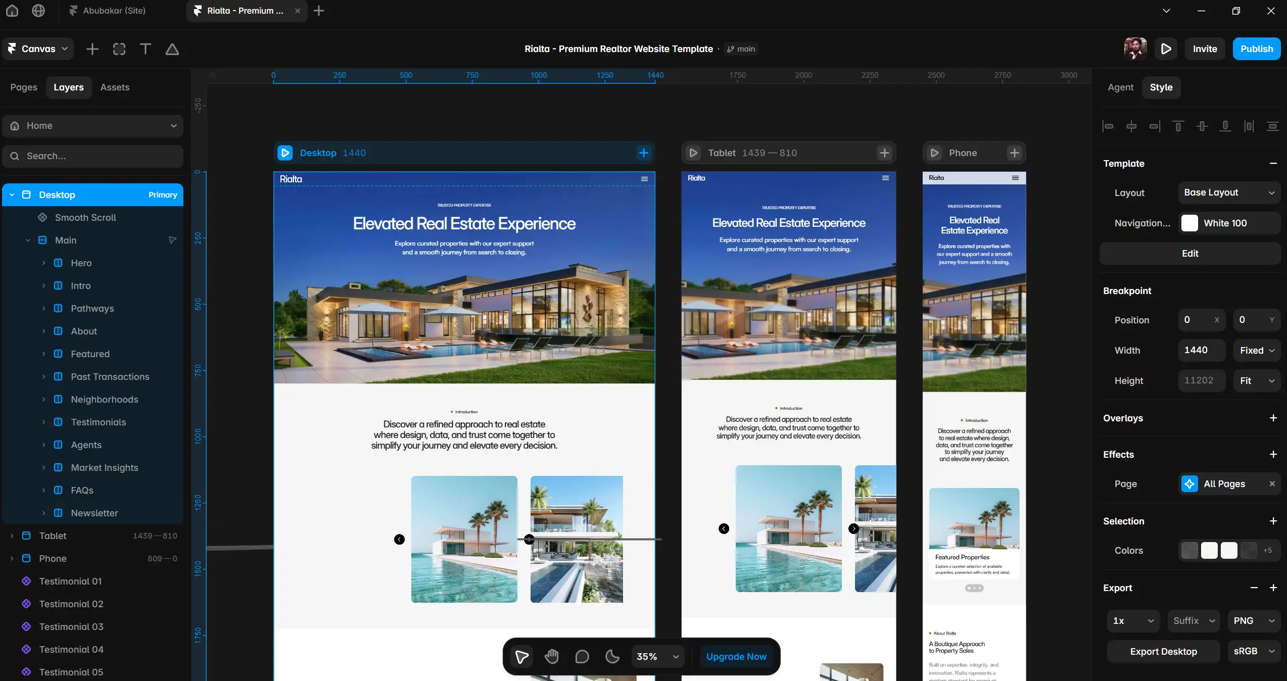Preview of industry-specific Framer template for global web presence