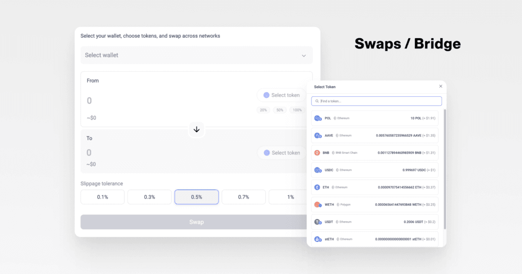 Swapping and bridging assets in Utila