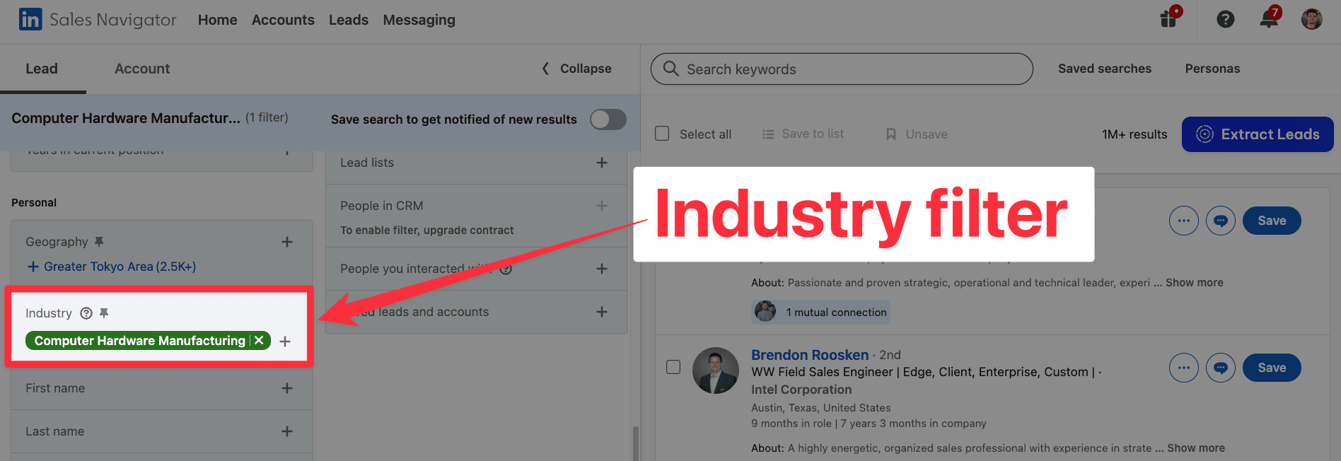 Industry filter on LinkedIn Sales Navigator