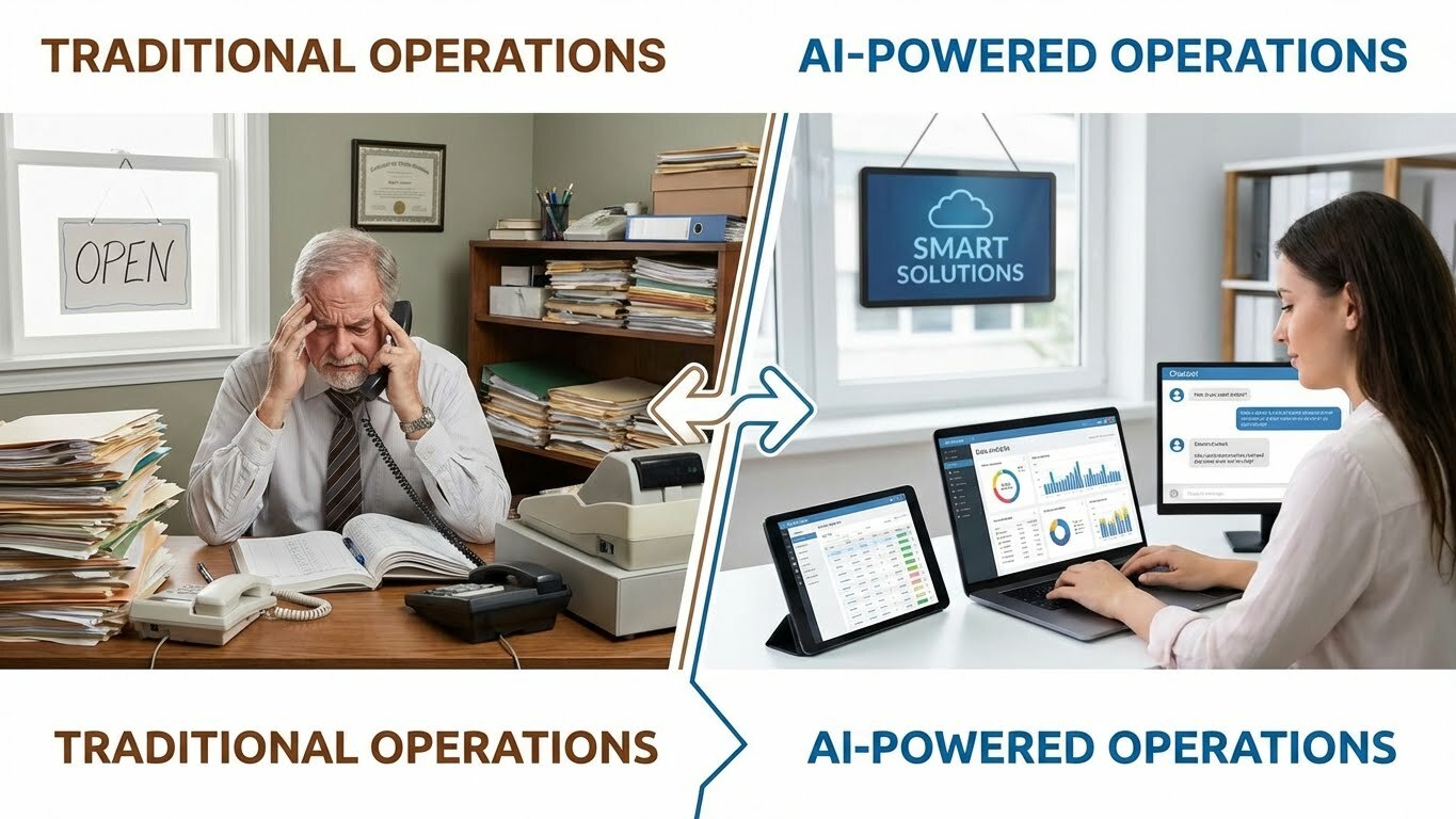 Comparison of traditional vs AI-powered small business operations