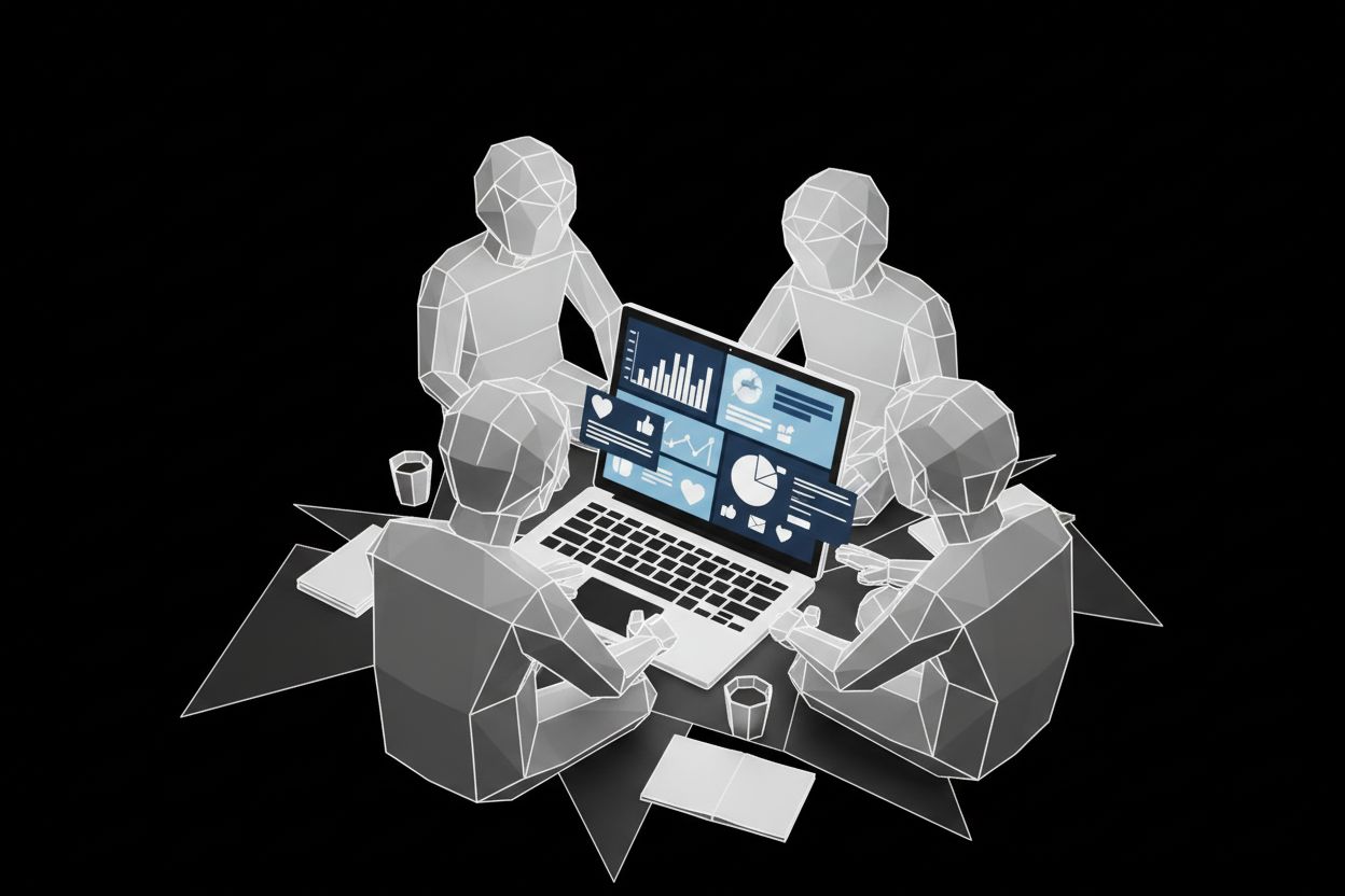 Team reviewing social media dashboard