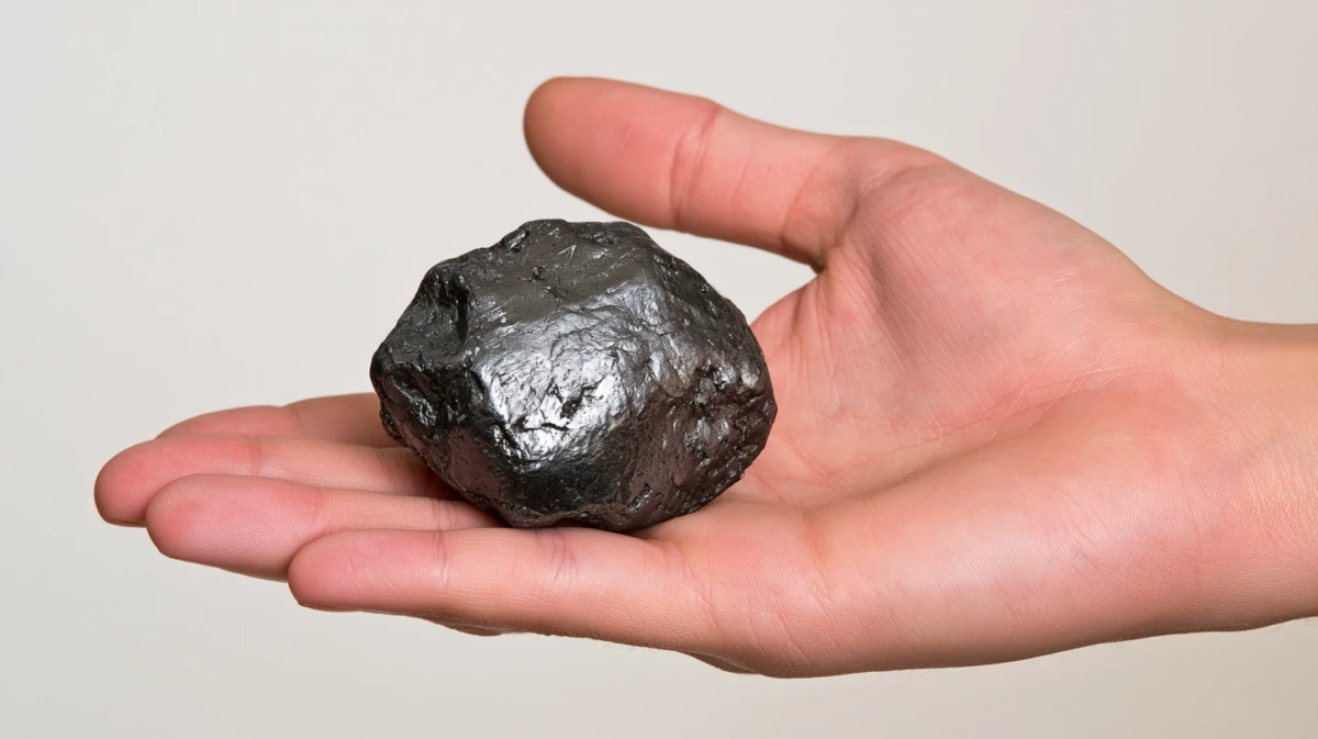 Hematite held in hand showing weight