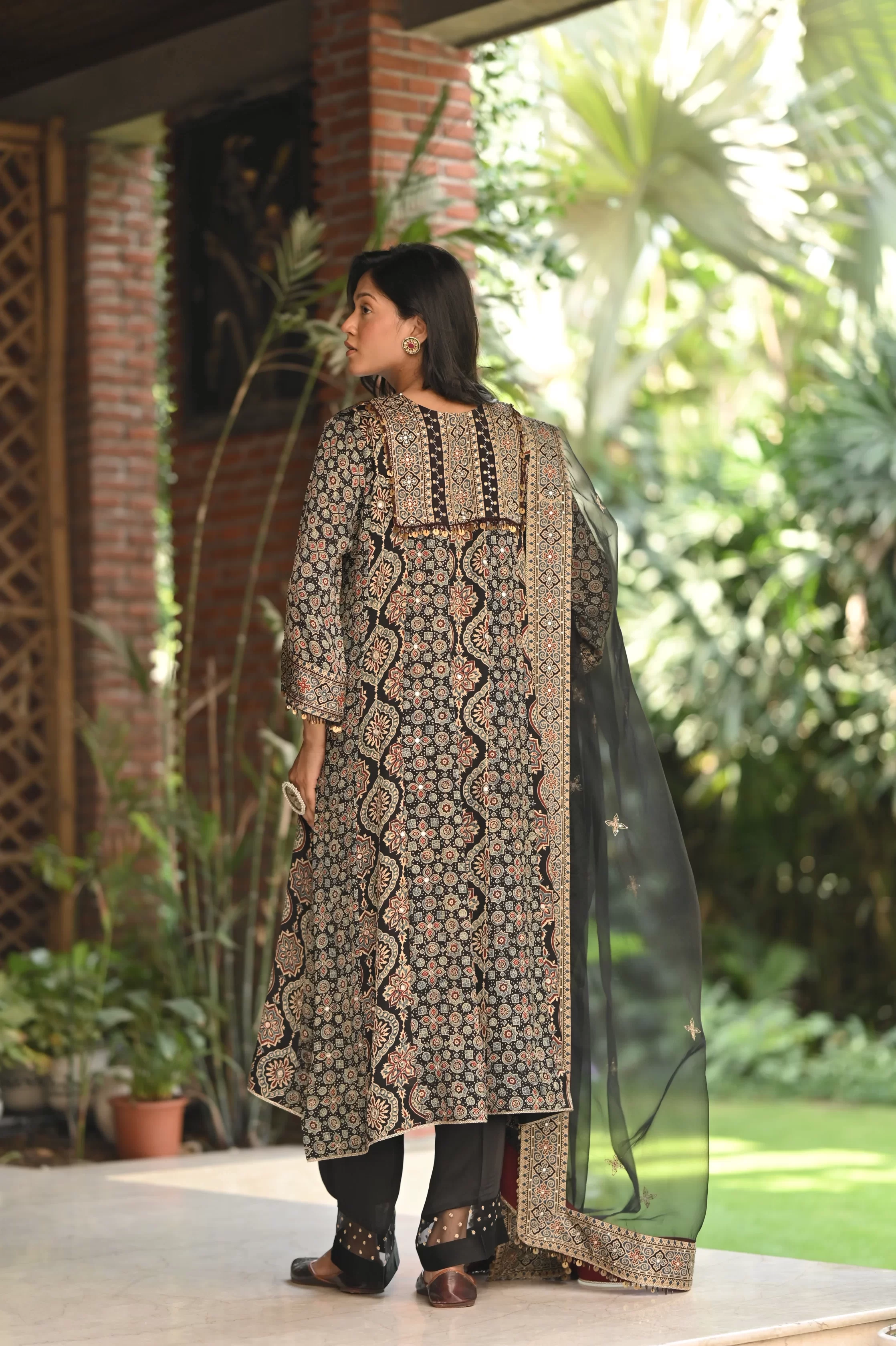Handcrafted Ajrakh Embroidered Ensemble 3