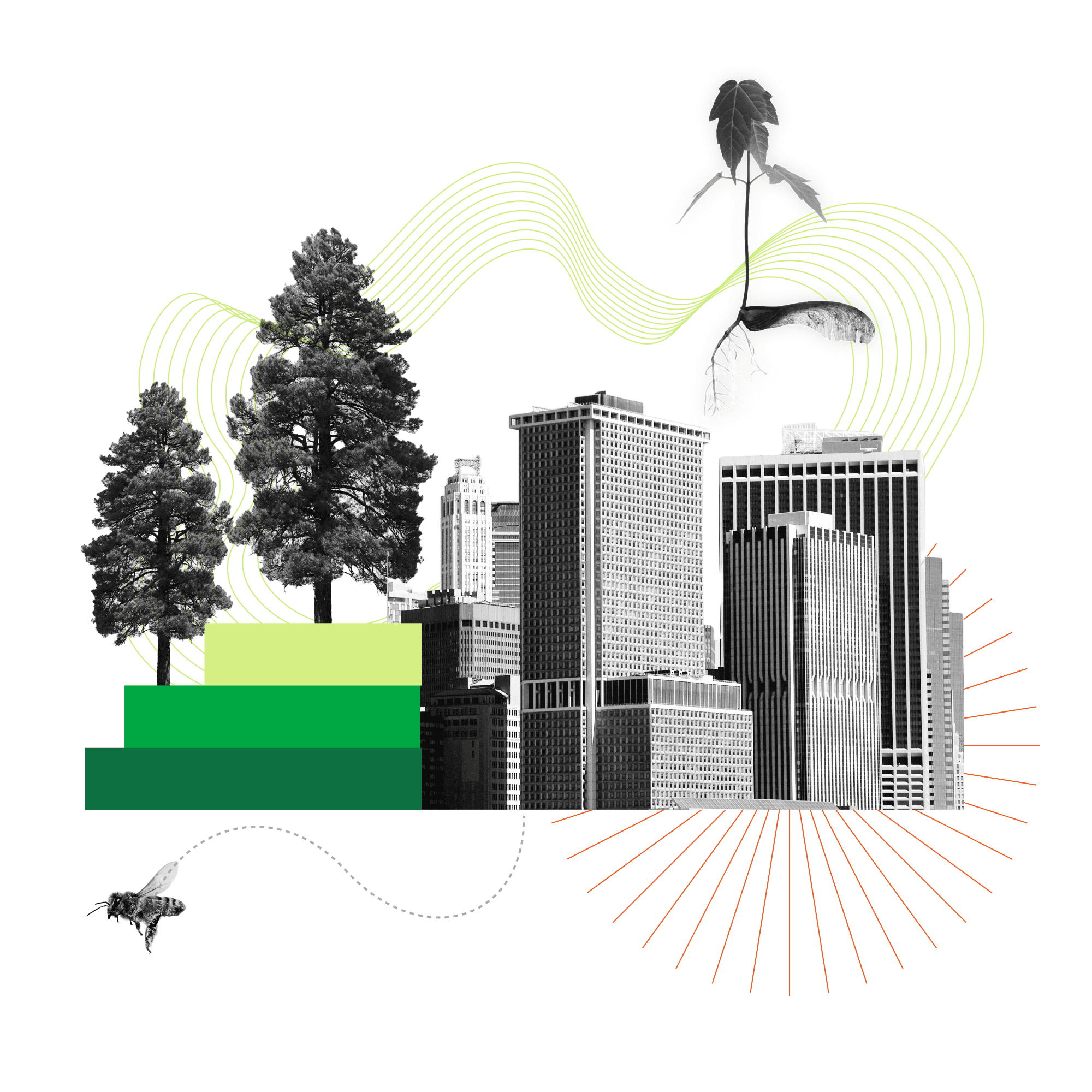 Collage-style illustration about climate policy