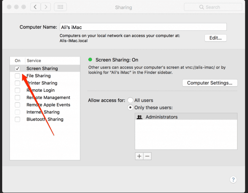 Turn on Screen Sharing on Mac