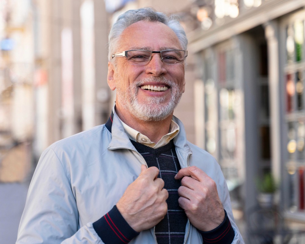 smiling man with dental implants
