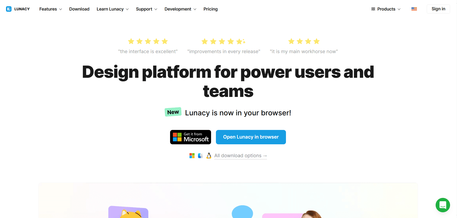 Homepage of the Lunacy website