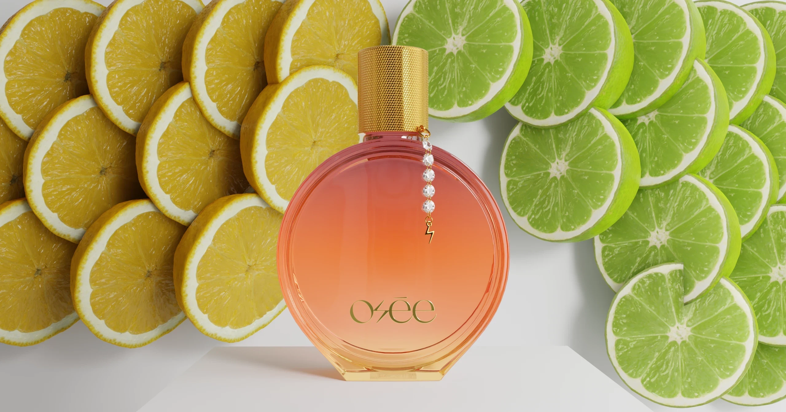 Osee perfum bottle digital twin with lemon and lime accessories