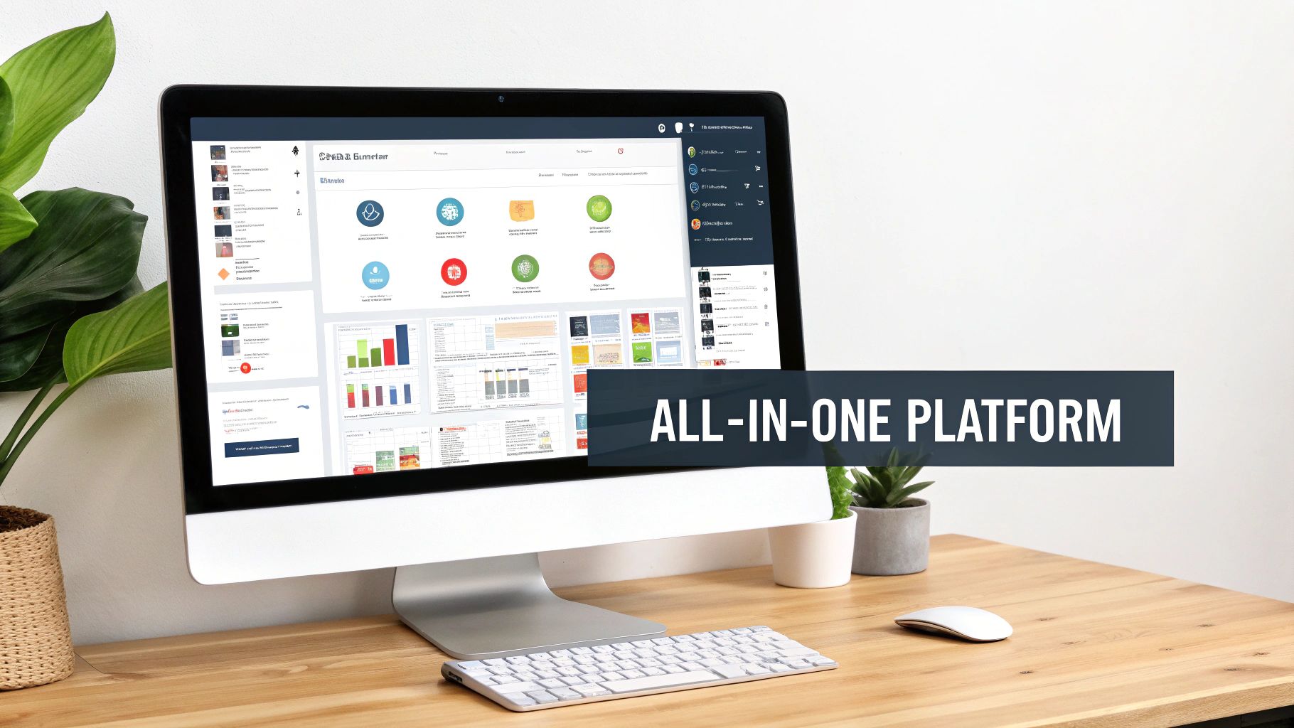 A person working on a laptop with a streamlined dashboard interface, representing an all-in-one ecommerce platform.