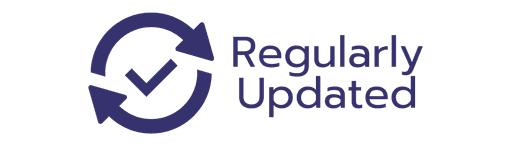 A circular icon with a checkmark and the text "Regularly updated"