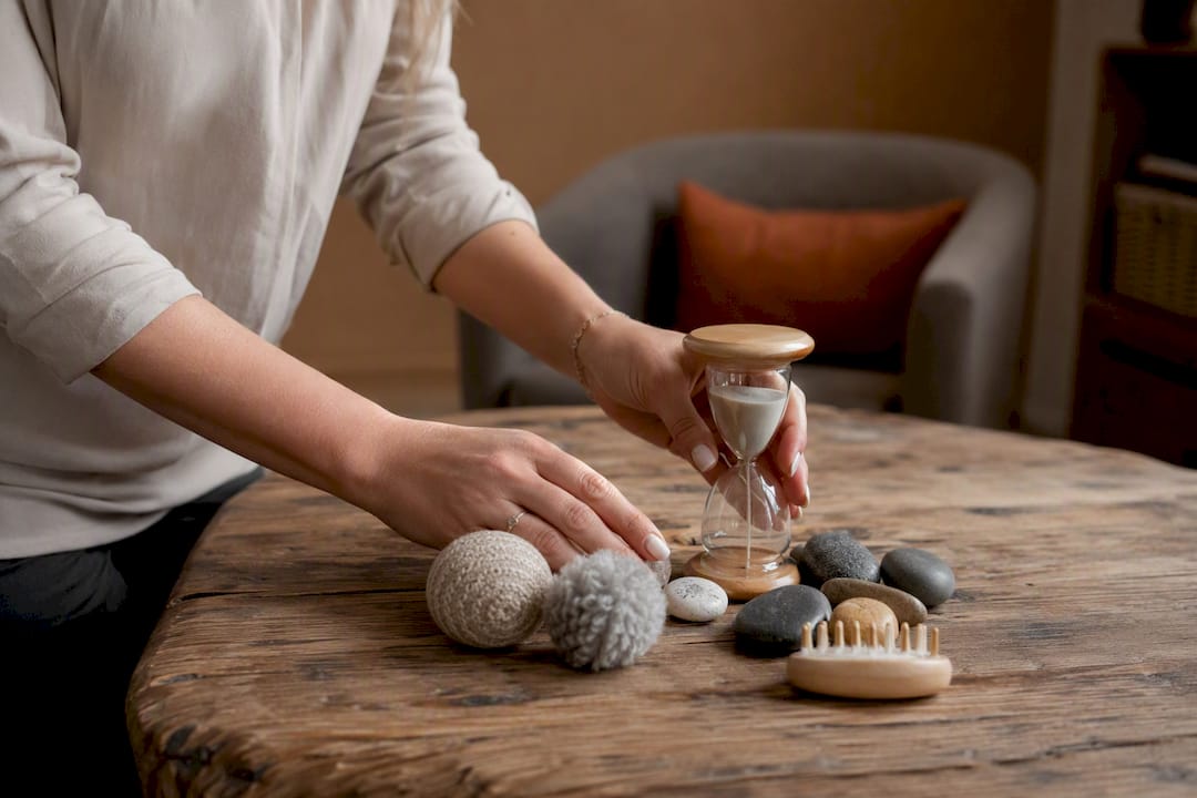 Hands preparing sensory tools for assessment
