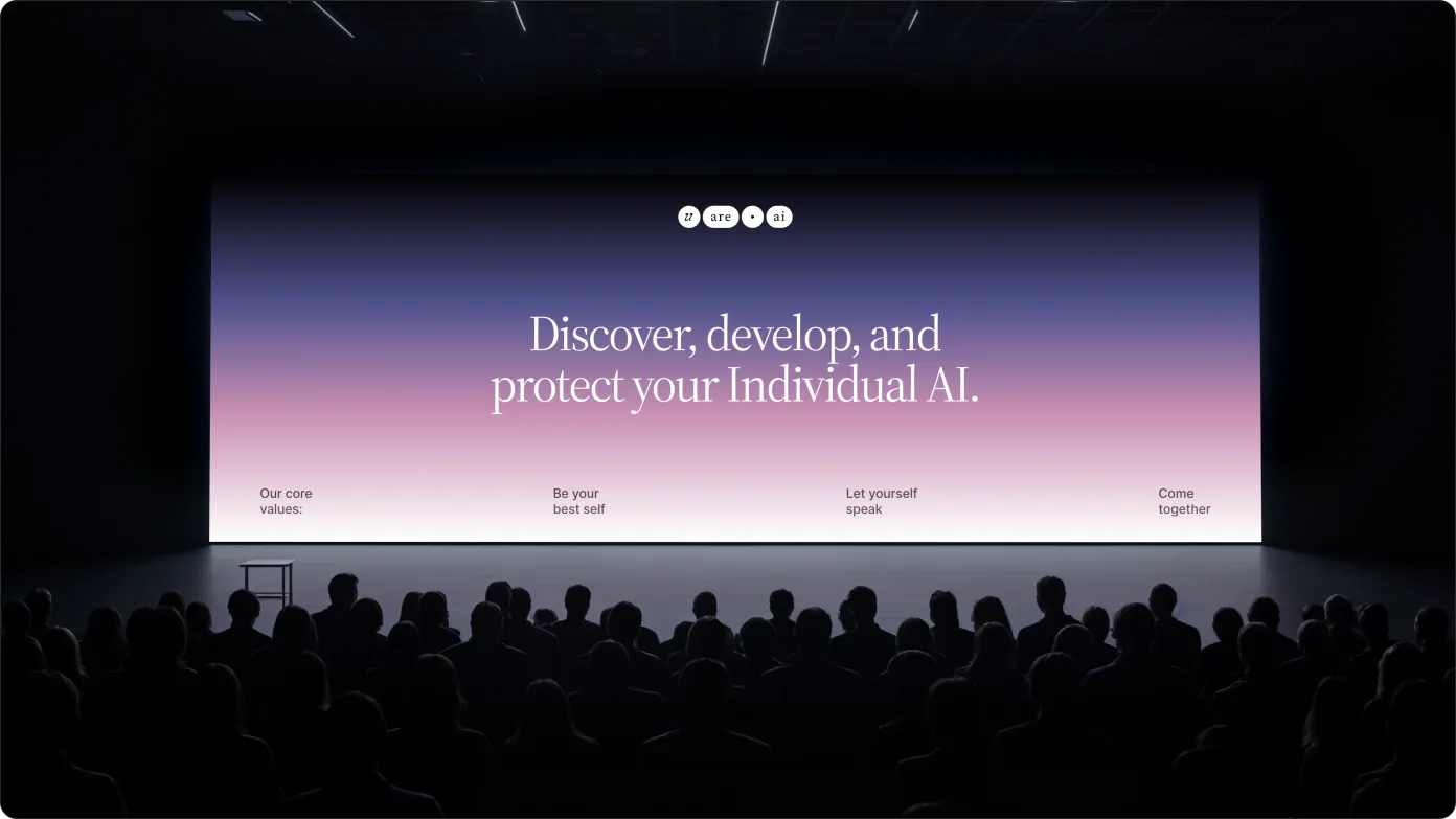 Uare.ai conference presentation featuring individual AI messaging, digital identity, and personal AI concepts.