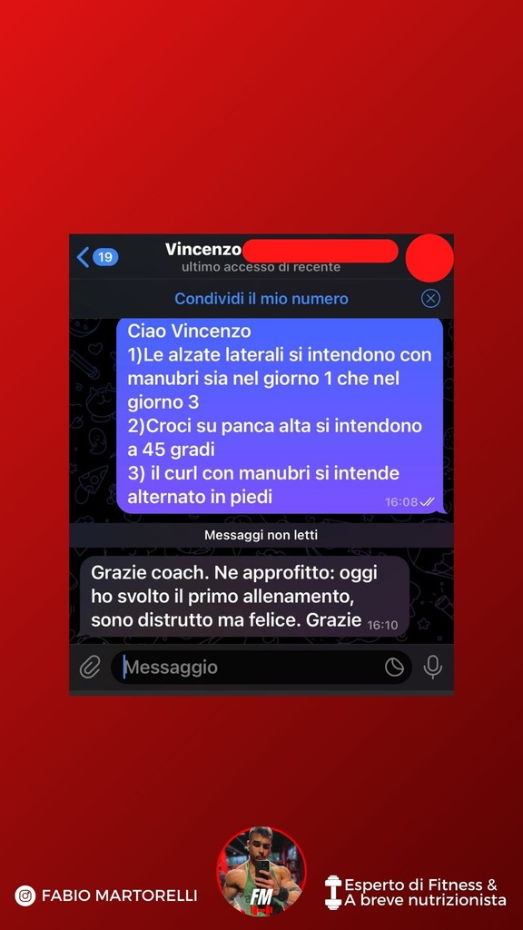 Testimonianza cliente servizio online coaching Fabio Martorelli