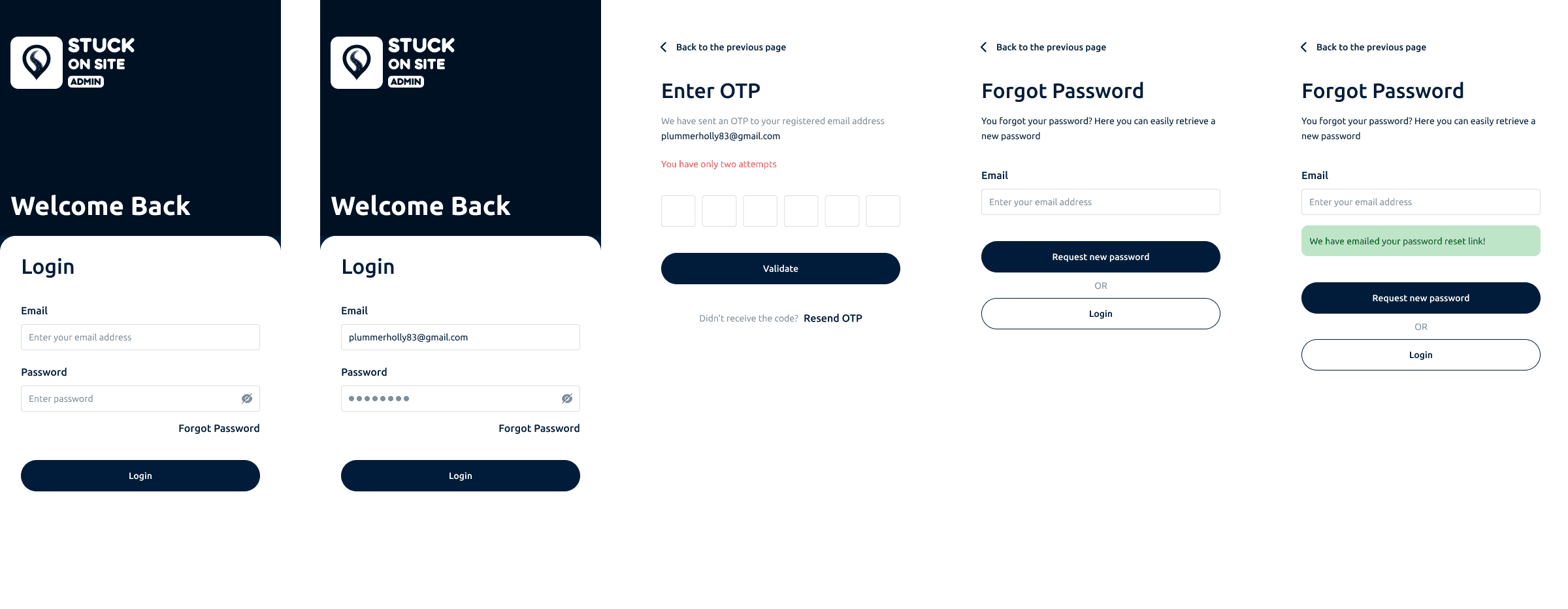 Admin app login screen