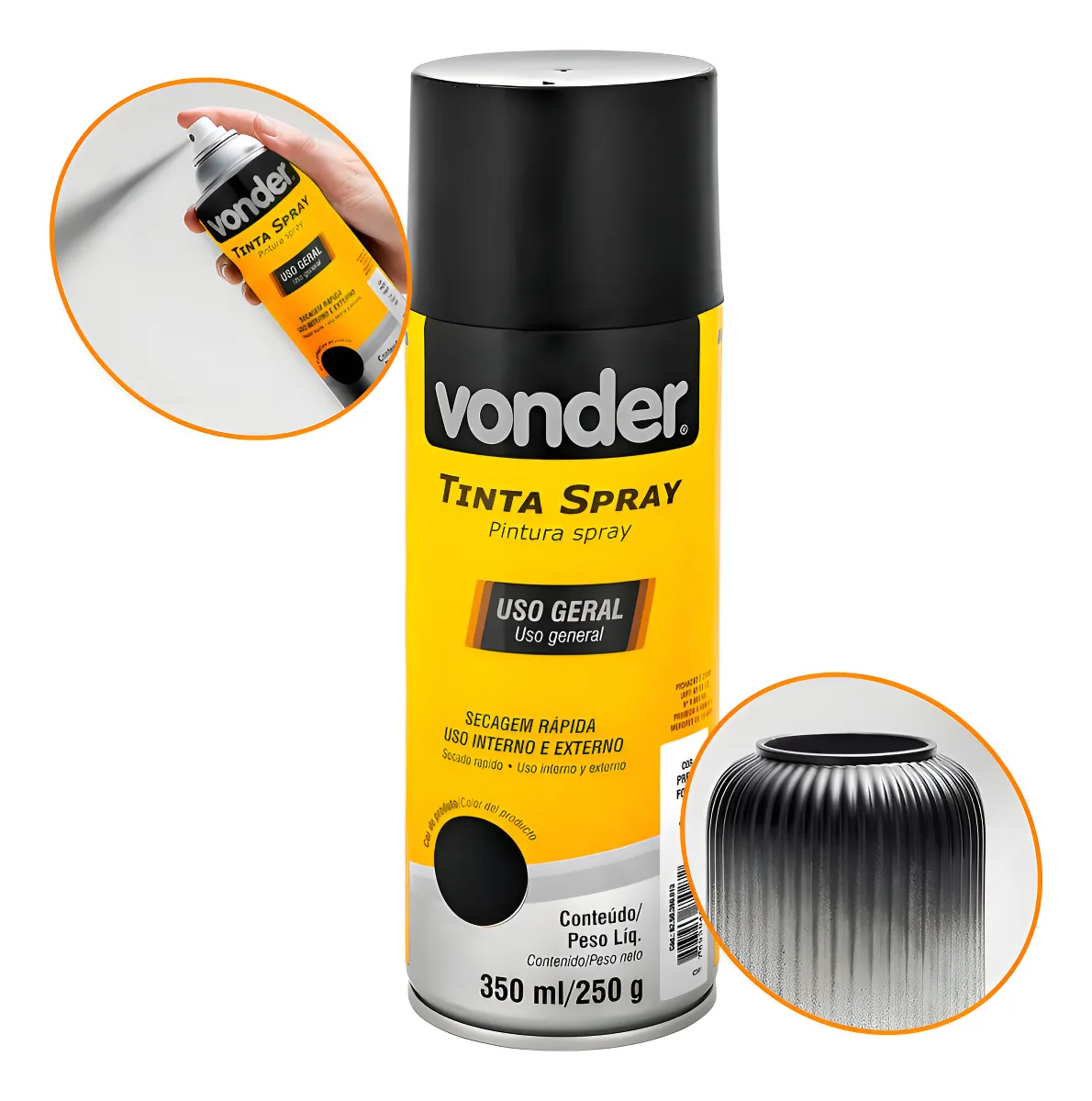 Tinta Spray Preta Vonder 350ml