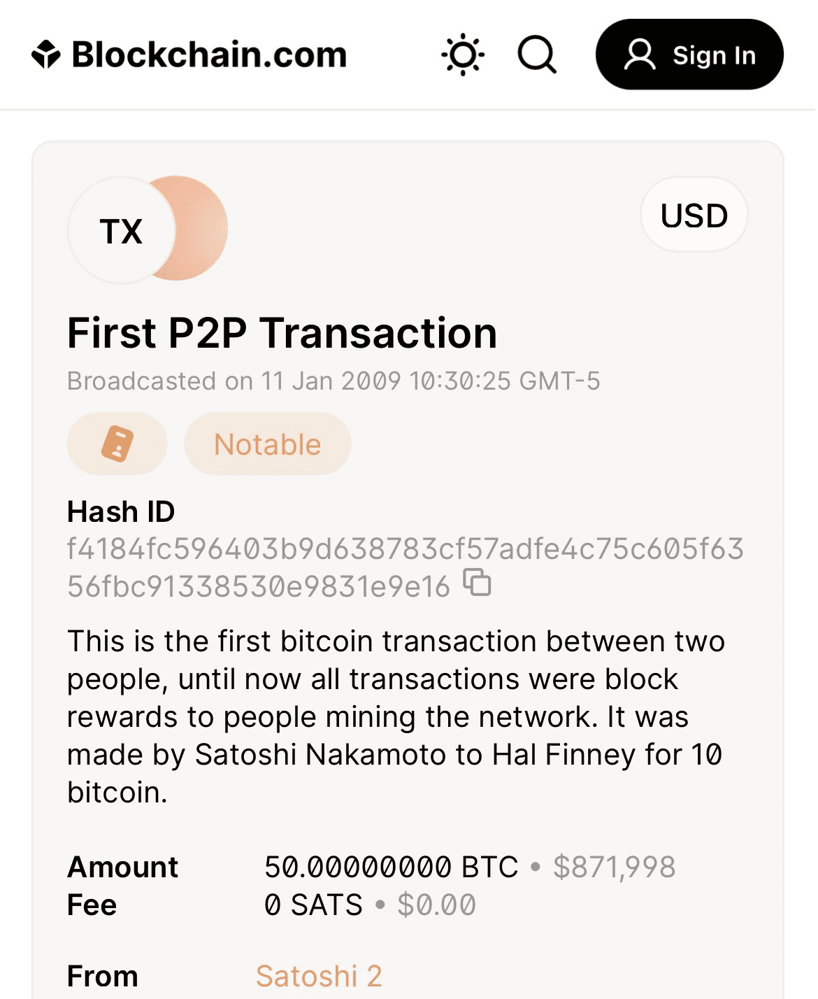 first p2p transaction