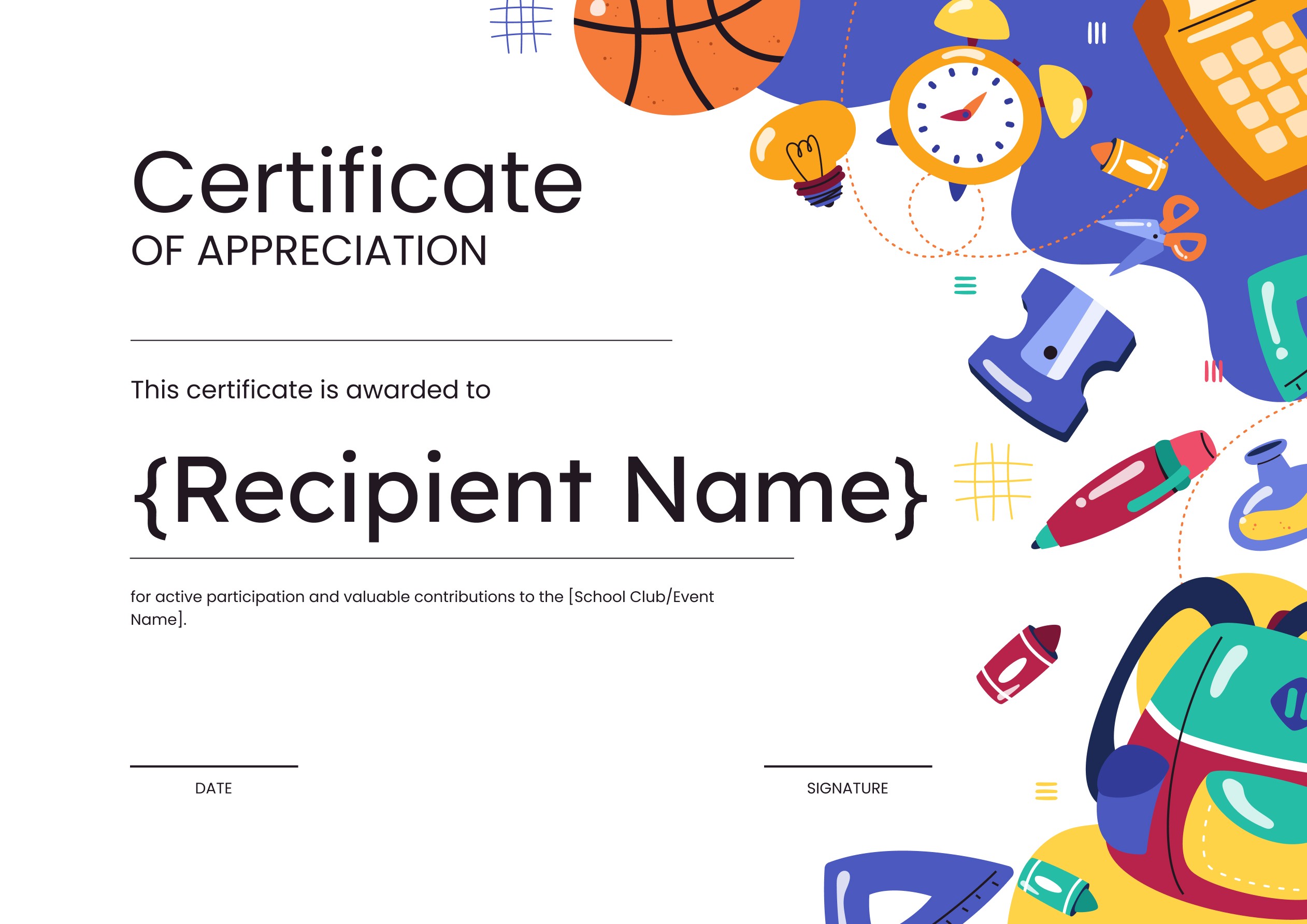 Wauld - Bright and colorful certificate of academic excellence template