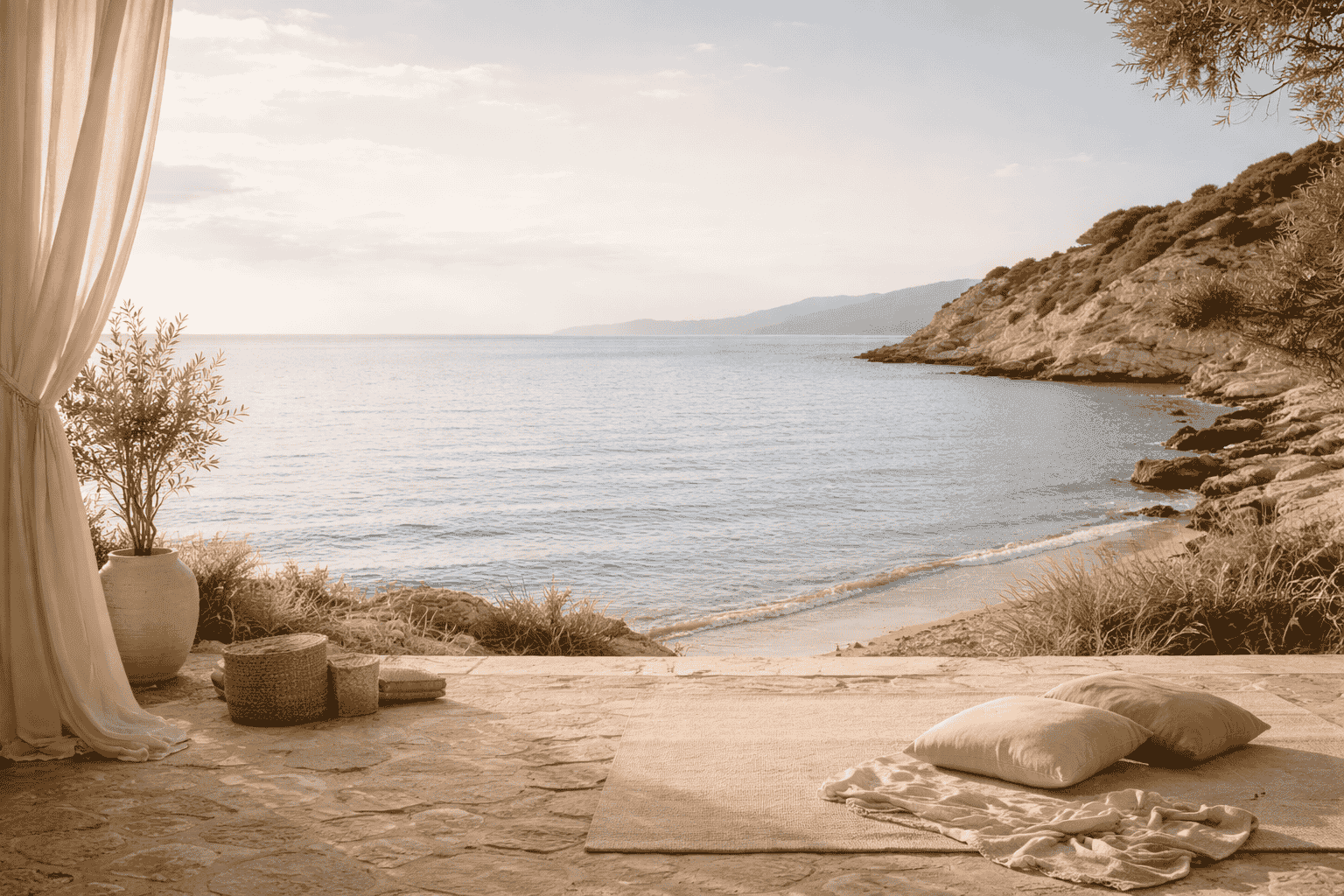 Peaceful Mediterranean terrace view