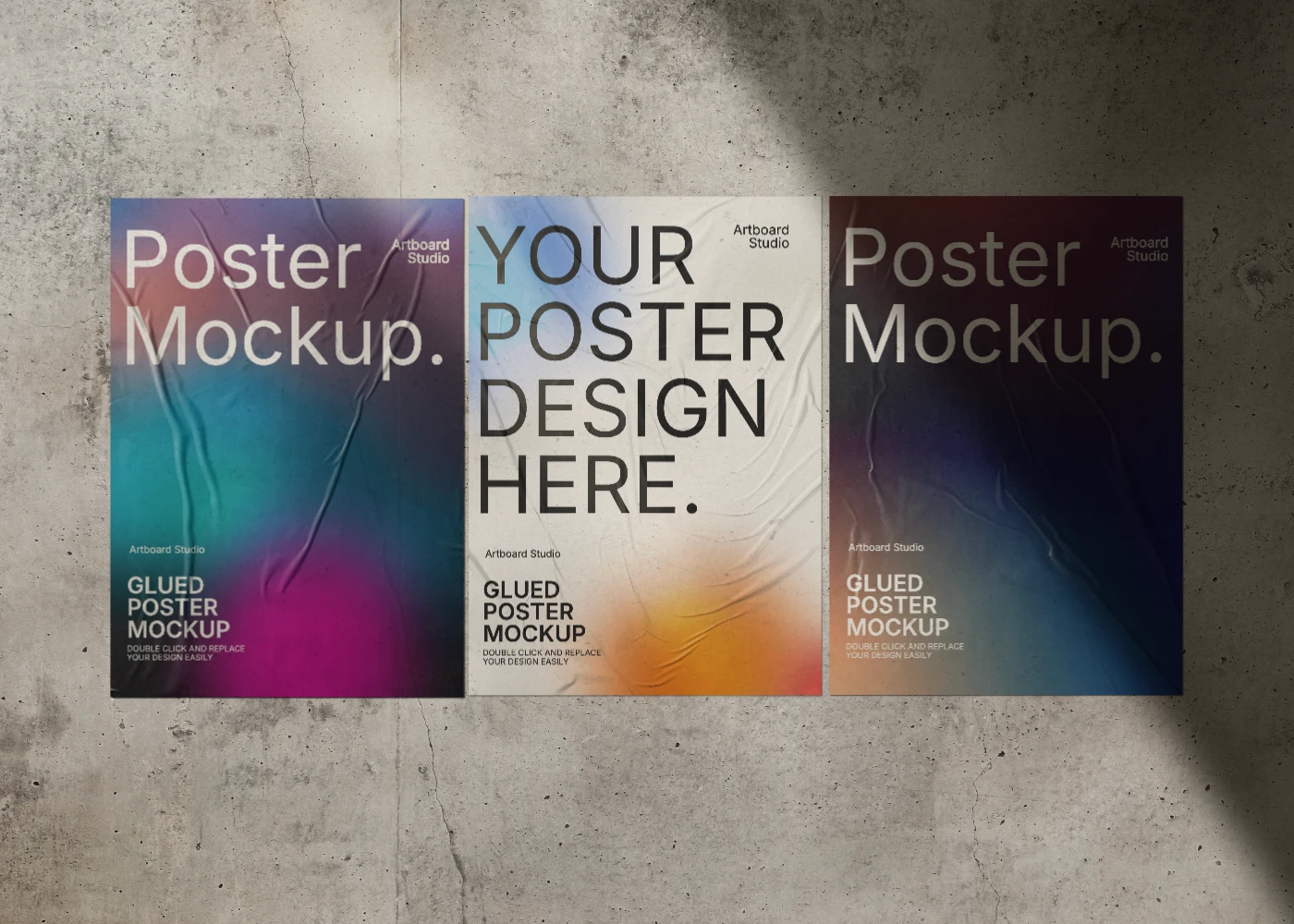 Poster mockup on the street with three variations