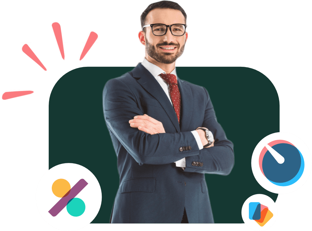 Odoo business professional working on a laptop with digital invoice and analytics icons representing efficiency software