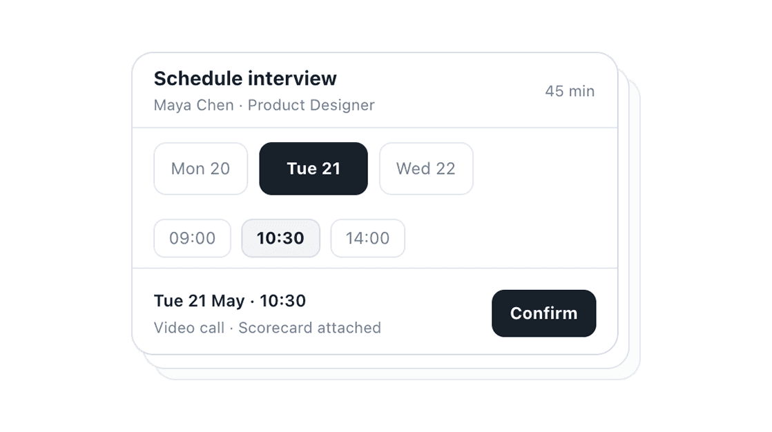 Interview Scheduling interface in Alpin
