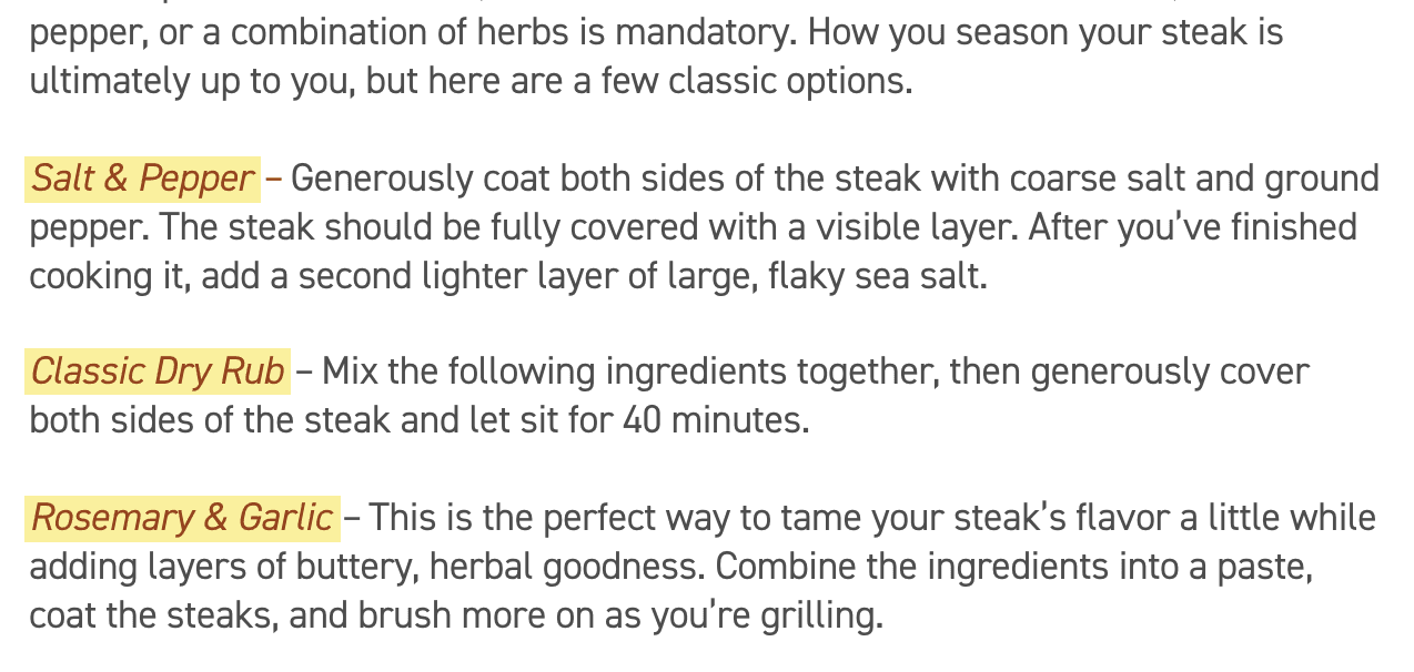 Links to steak seasoning recipes on page