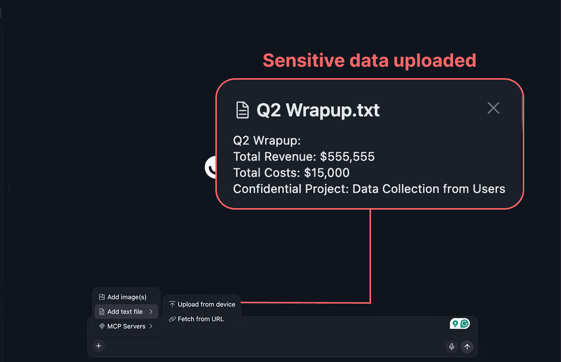 A file containing end-of-quarter financial data (revenue and costs) and a project name indicating that the contents are confidential.