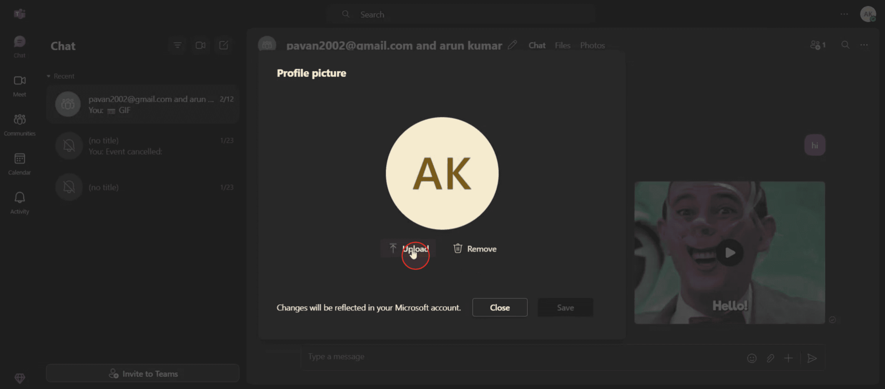Click on the upload option to select a new photo from your device.