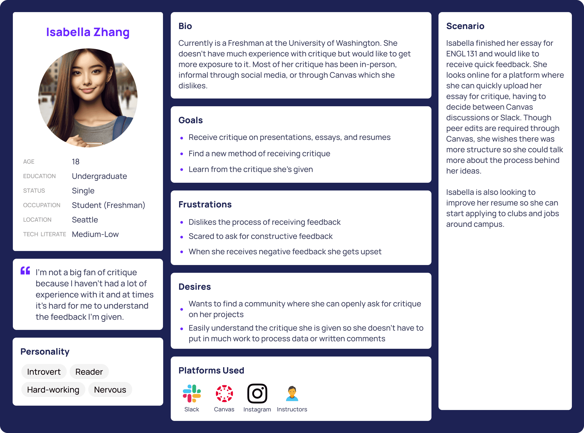 Persona for Isabelle Zheng