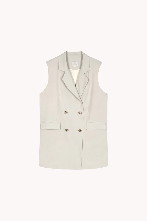 Sleeveless double-breasted ivory blazer