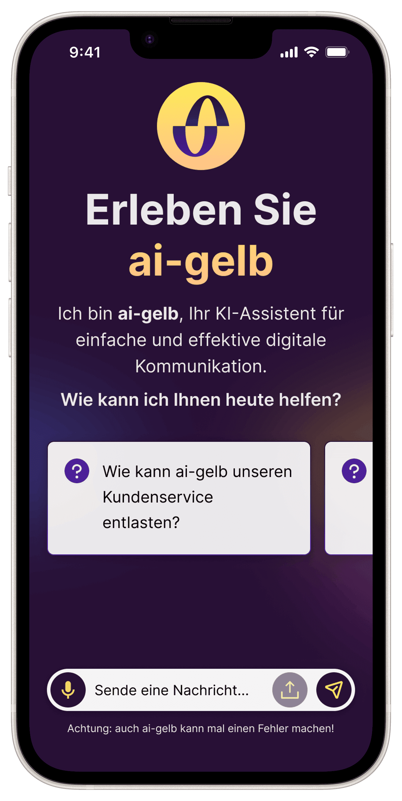 Der ai-gelb Chatbot auf einem Smartphone